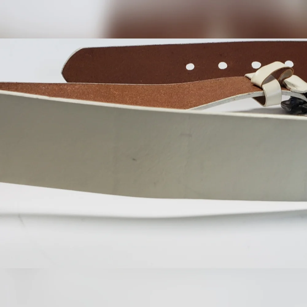 Paul Smith Off White Leather Belt with Anchor Buckle